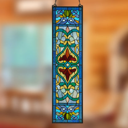 Panneau de fenêtre en verre dépoli à motifs de fleur de lis de style victorien de River of Goods - 24,1 cm (L) x 0,6 cm (l) x 91,4 cm (H)