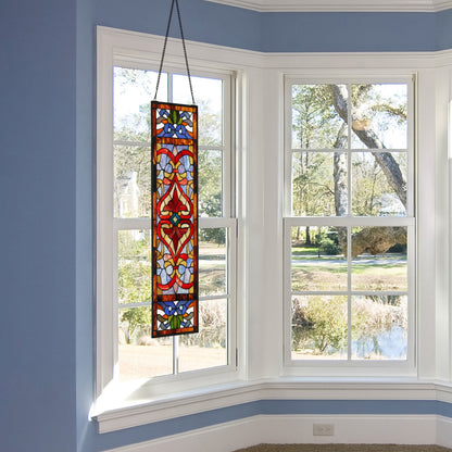 Panneau de fenêtre en verre dépoli à motifs de fleur de lis de style victorien de River of Goods - 24,1 cm (L) x 0,6 cm (l) x 91,4 cm (H)