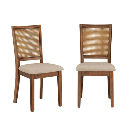 Chaises de salle à manger Ronda en lin beige avec dossier en rotin (lot de 2)