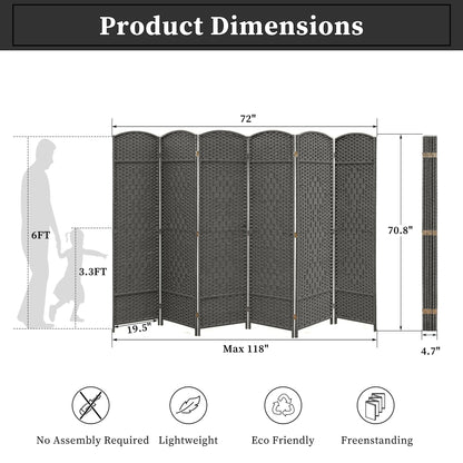 Paravent de séparation de pièce, hauteur 1,8 m, en fibre tressée, pliable, pour plus d'intimité.