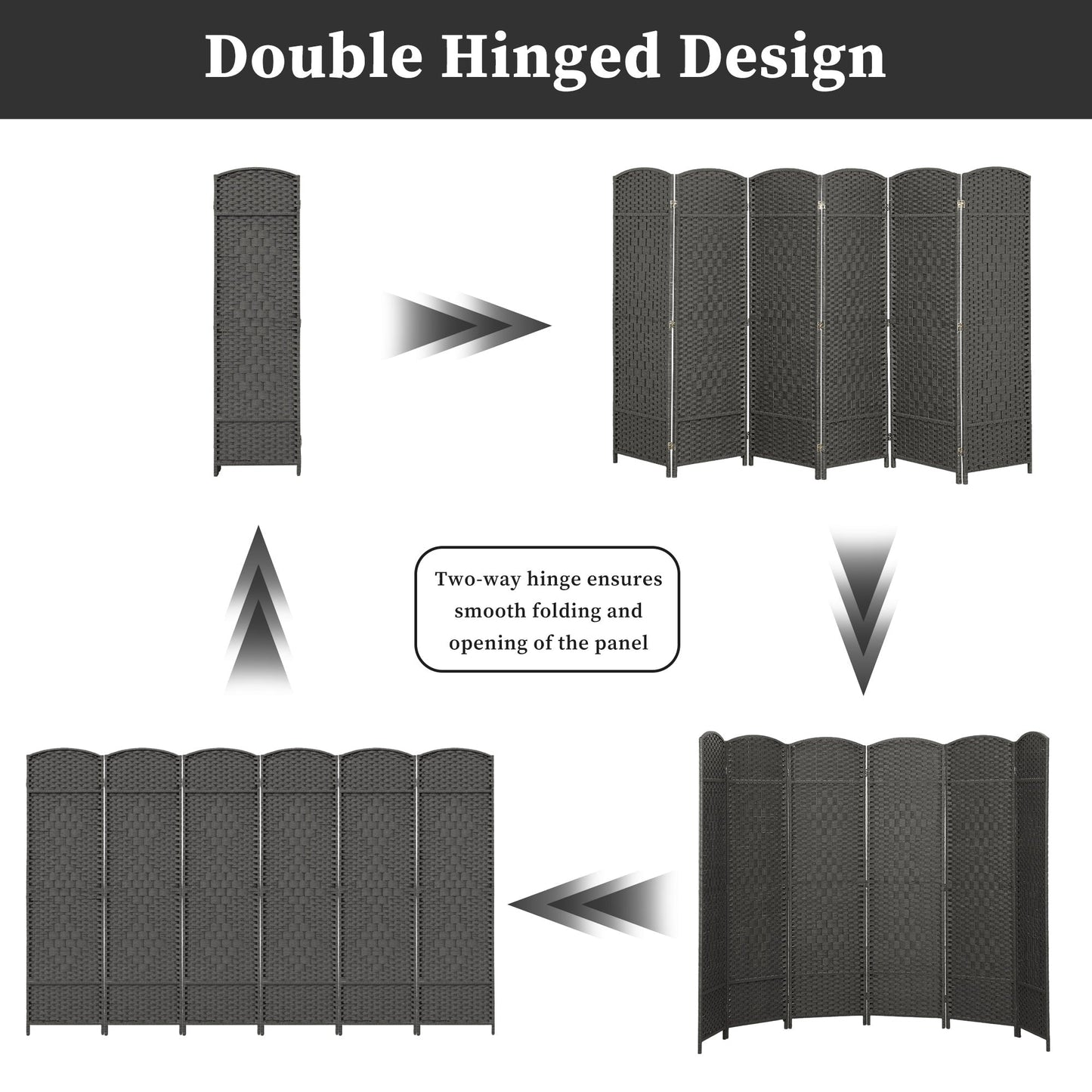 Paravent de séparation de pièce, hauteur 1,8 m, en fibre tressée, pliable, pour plus d'intimité.