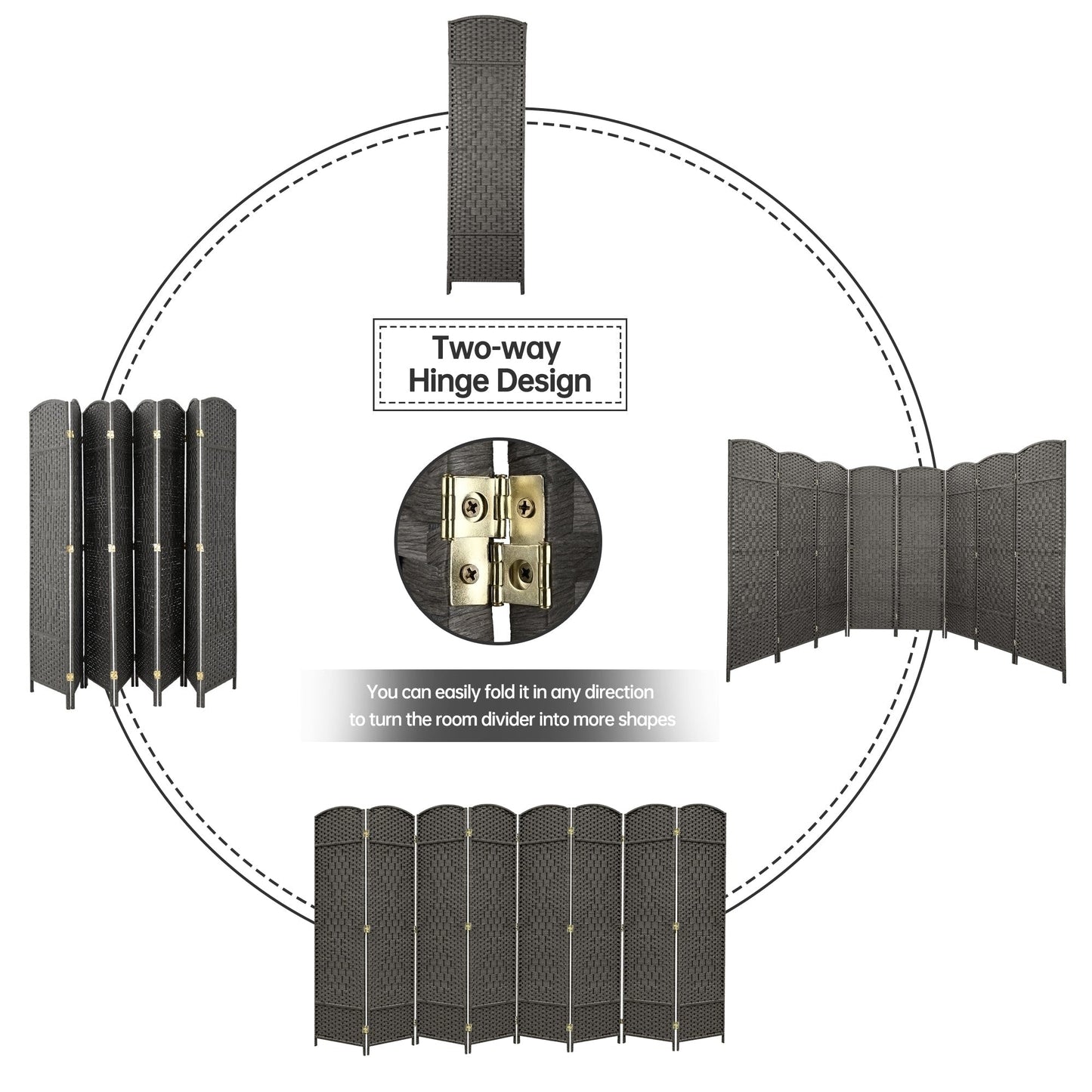 Paravent de séparation de pièce, hauteur 1,8 m, en fibre tressée, pliable, pour plus d'intimité.