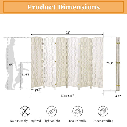 Paravent de séparation de pièce, hauteur 1,8 m, en fibre tressée, pliable, pour plus d'intimité.