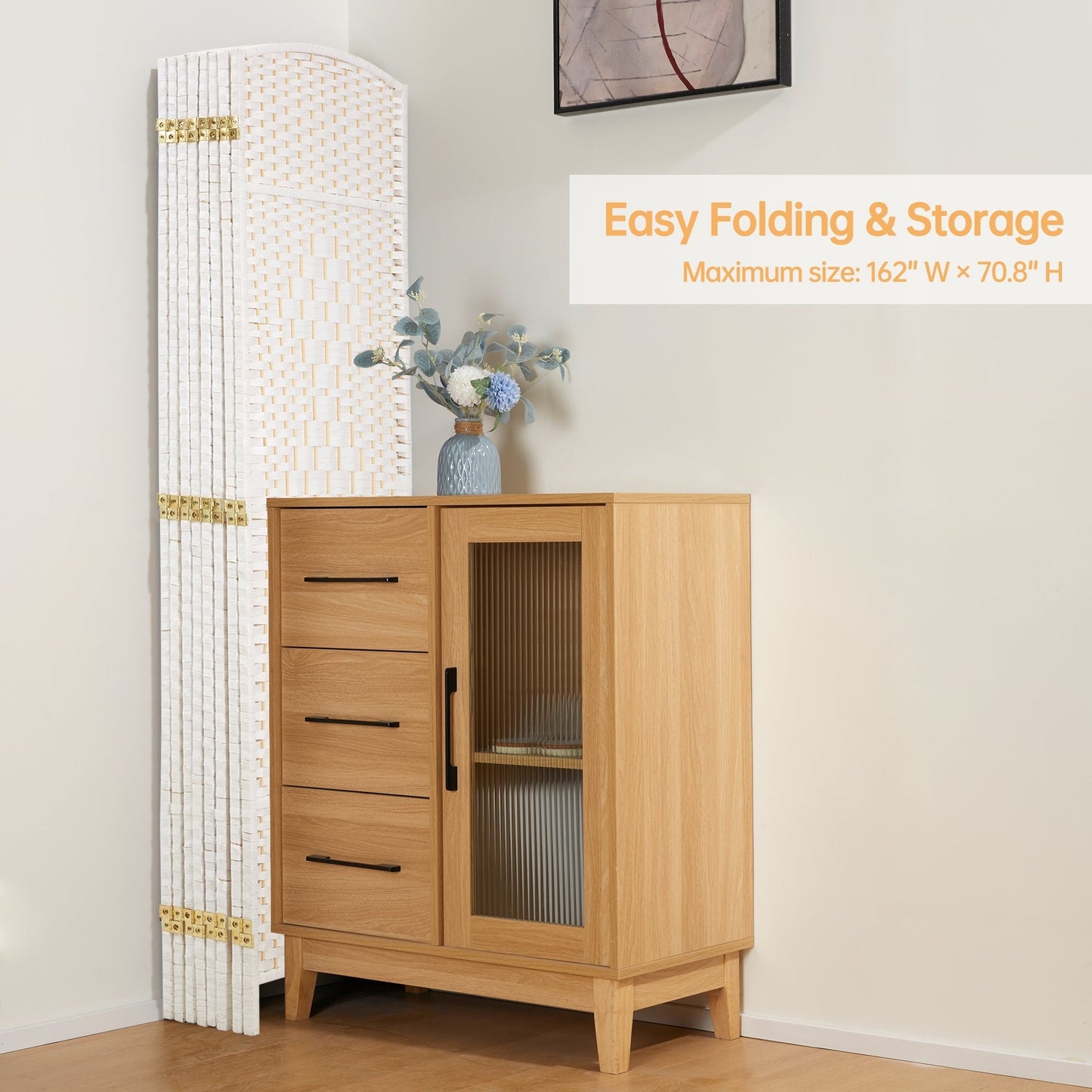 Paravent de séparation de pièce, hauteur 1,8 m, en fibre tressée, pliable, pour plus d'intimité.