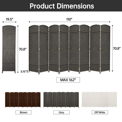 Paravent de séparation de pièce, hauteur 1,8 m, en fibre tressée, pliable, pour plus d'intimité.