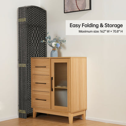 Paravent de séparation de pièce, hauteur 1,8 m, en fibre tressée, pliable, pour plus d'intimité.