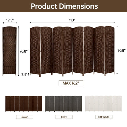 Paravent de séparation de pièce, hauteur 1,8 m, en fibre tressée, pliable, pour plus d'intimité.