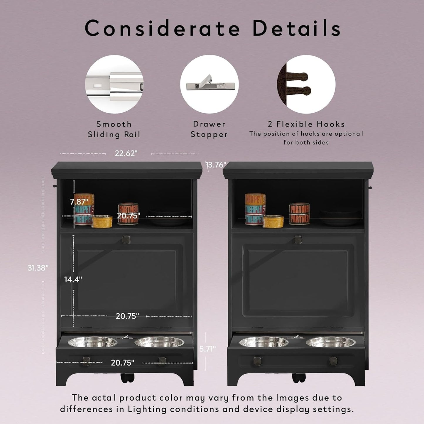 Station d'alimentation pour chien Roomfitters avec 2 gamelles surélevées, meuble de rangement basculant pour l'alimentation des animaux domestiques