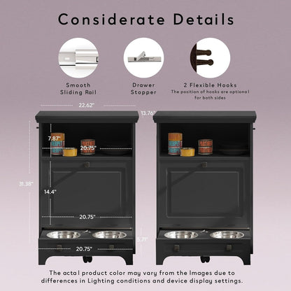 Station d'alimentation pour chien Roomfitters avec 2 gamelles surélevées, meuble de rangement basculant pour l'alimentation des animaux domestiques