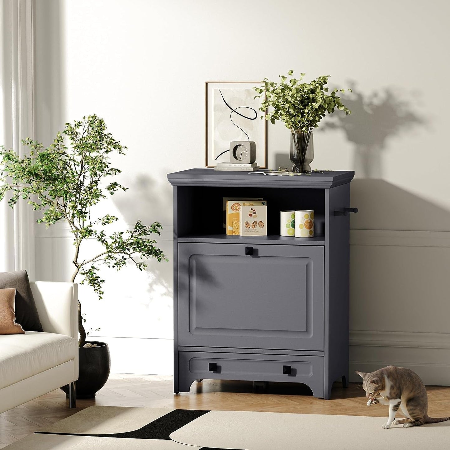 Station d'alimentation pour chien Roomfitters avec 2 gamelles surélevées, meuble de rangement basculant pour l'alimentation des animaux domestiques