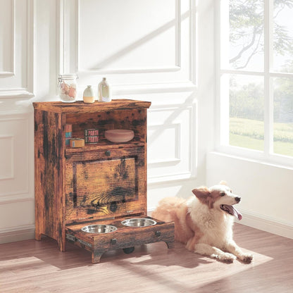 Station d'alimentation pour chien Roomfitters avec 2 gamelles surélevées, meuble de rangement basculant pour l'alimentation des animaux domestiques