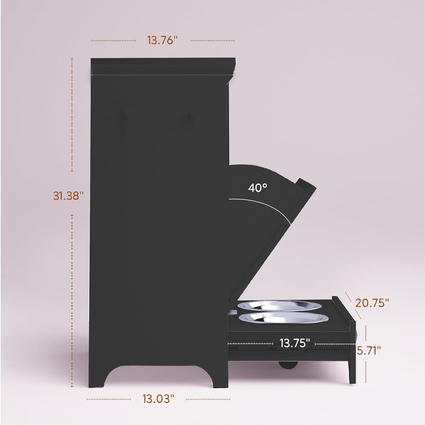 Station d'alimentation pour chien Roomfitters avec 2 gamelles surélevées, meuble de rangement basculant pour l'alimentation des animaux domestiques
