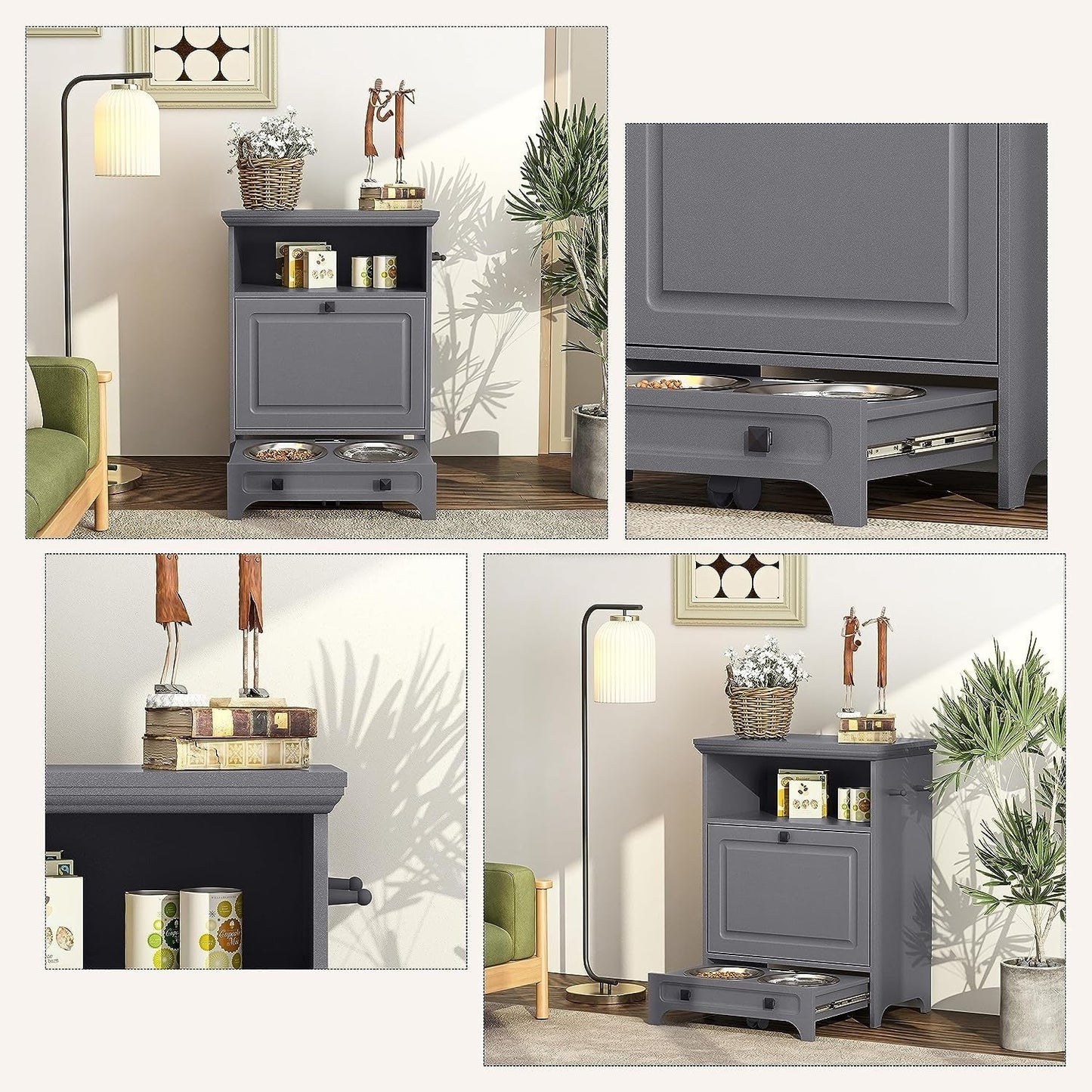 Station d'alimentation pour chien Roomfitters avec 2 gamelles surélevées, meuble de rangement basculant pour l'alimentation des animaux domestiques