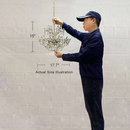 Luminaire Rosa à 6 lumières, en cristal de champagne argenté brossé, en forme de fleur.