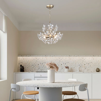 Luminaire Rosa à 6 lumières, en cristal de champagne argenté brossé, en forme de fleur.