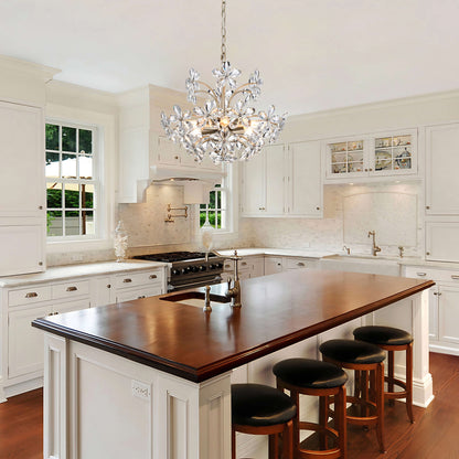 Luminaire Rosa à 6 lumières, en cristal de champagne argenté brossé, en forme de fleur.