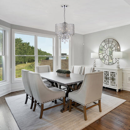 Suspension tambour ronde perlée avec cristaux suspendus