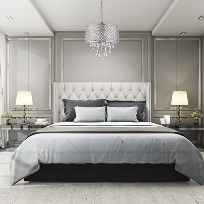 Suspension tambour ronde perlée avec cristaux suspendus