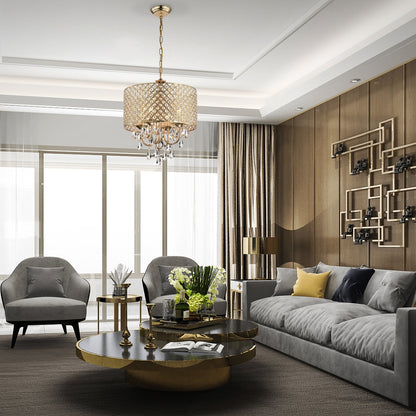 Suspension tambour ronde perlée avec cristaux suspendus