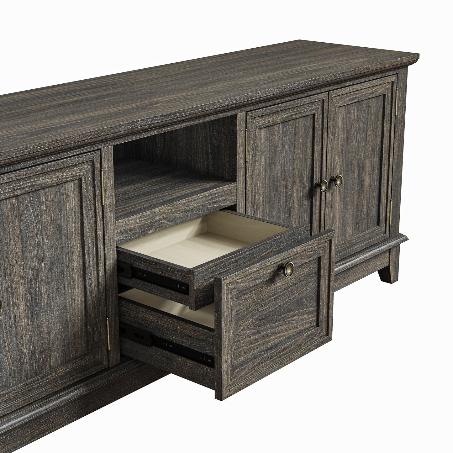 Meuble TV rustique de 72 pouces avec étagères réglables et rangement caché - 72 pouces de largeur