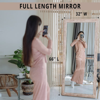 Grand miroir mural rustique - Miroir pleine longueur rectangulaire avec cadre en bois 66 x 32 pouces pour salon, chambre à coucher