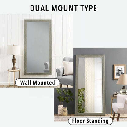 Grand miroir mural rustique - Miroir pleine longueur rectangulaire avec cadre en bois 66 x 32 pouces pour salon, chambre à coucher