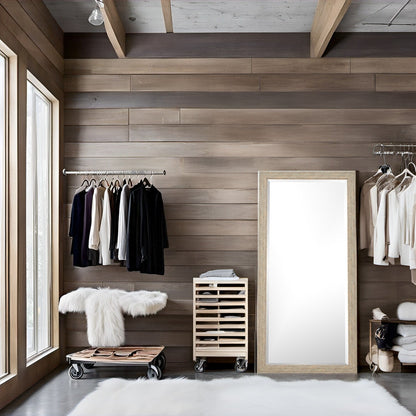 Grand miroir mural rustique - Miroir pleine longueur rectangulaire avec cadre en bois 66 x 32 pouces pour salon, chambre à coucher