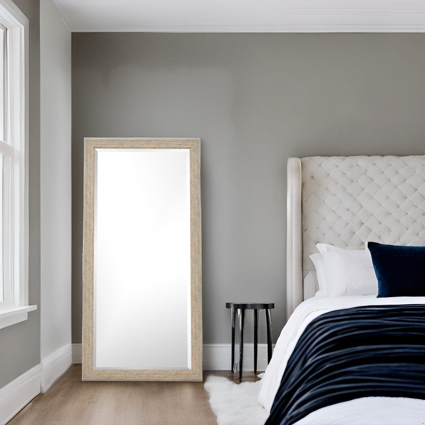 Grand miroir mural rustique - Miroir pleine longueur rectangulaire avec cadre en bois 66 x 32 pouces pour salon, chambre à coucher