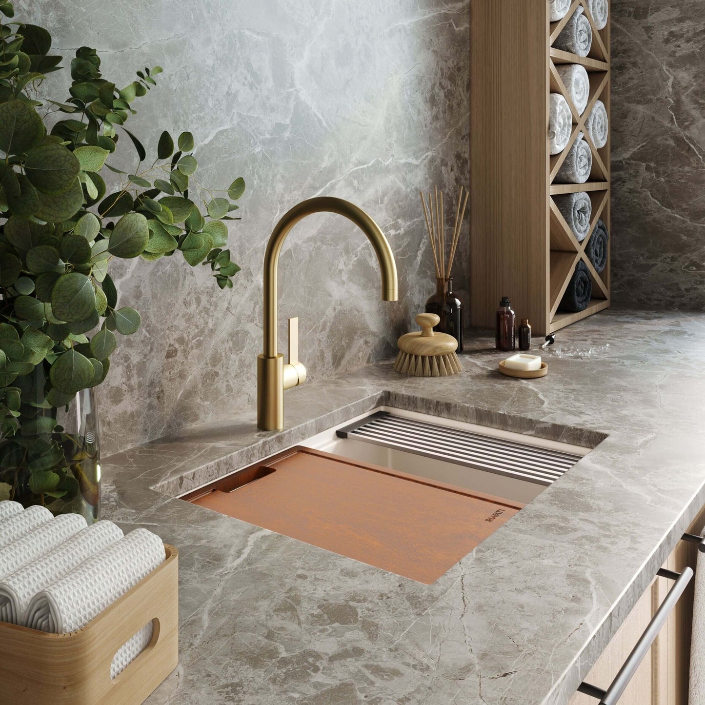 Ruvati Lavabo de cuisine à encastrer sous plan de travail Ruvati 25 pouces, couleur blanc chaud, modèle RVG2321WB