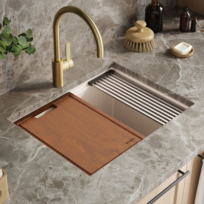 Ruvati Lavabo de cuisine à encastrer sous plan de travail Ruvati 25 pouces, couleur blanc chaud, modèle RVG2321WB