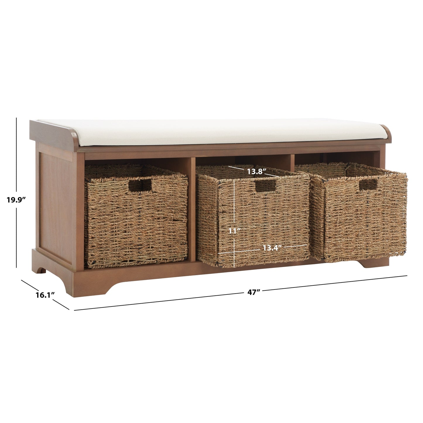 Banc de rangement SAFAVIEH Eola gris/blanc - 119 x 41 x 50 cm - 119L x 41P x 50H