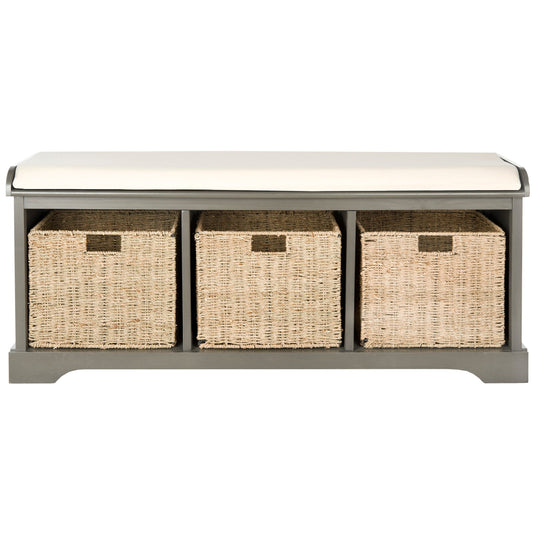 Banc de rangement SAFAVIEH Eola gris/blanc - 119 x 41 x 50 cm - 119L x 41P x 50H