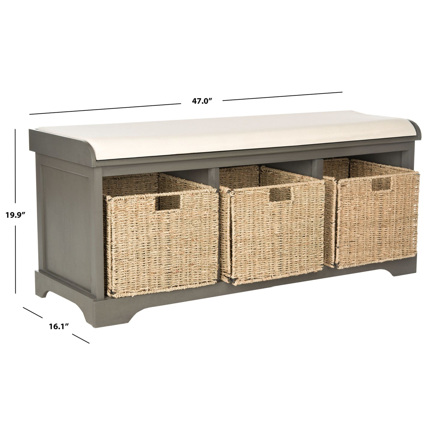 Banc de rangement SAFAVIEH Eola gris/blanc - 119 x 41 x 50 cm - 119L x 41P x 50H