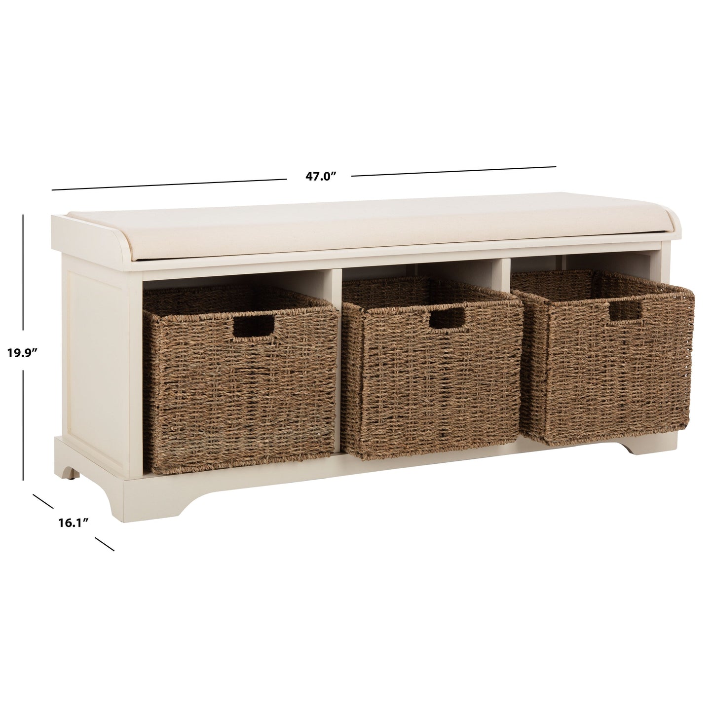 Banc de rangement SAFAVIEH Eola gris/blanc - 119 x 41 x 50 cm - 119L x 41P x 50H
