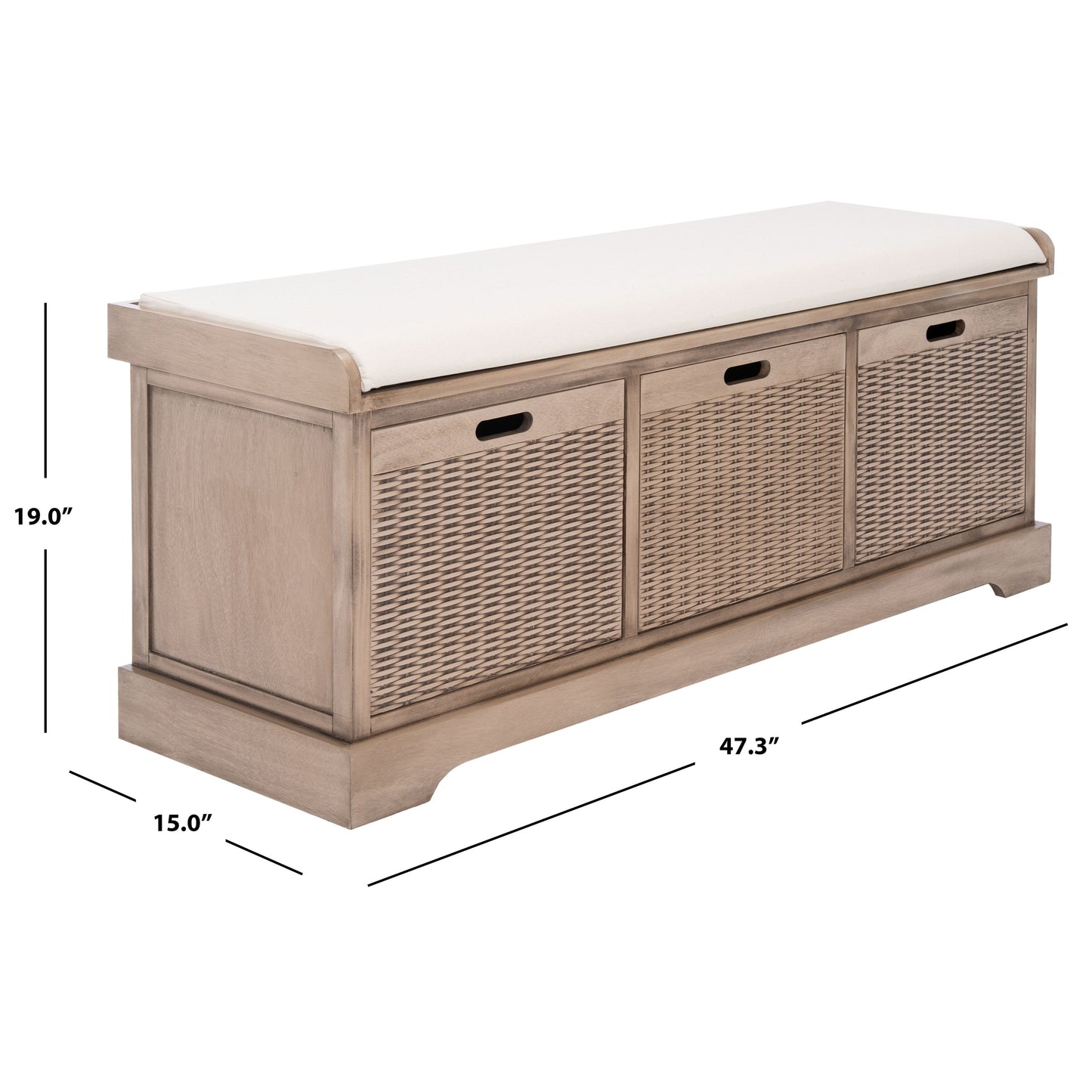 Banc de rangement avec 3 tiroirs et coussin SAFAVIEH Fiorello - 120,2 L x 38,1 l x 48,3 H - 120x38x48cm