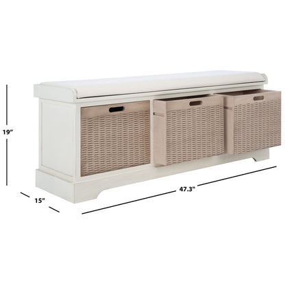 Banc de rangement avec 3 tiroirs et coussin SAFAVIEH Fiorello - 120,2 L x 38,1 l x 48,3 H - 120x38x48cm