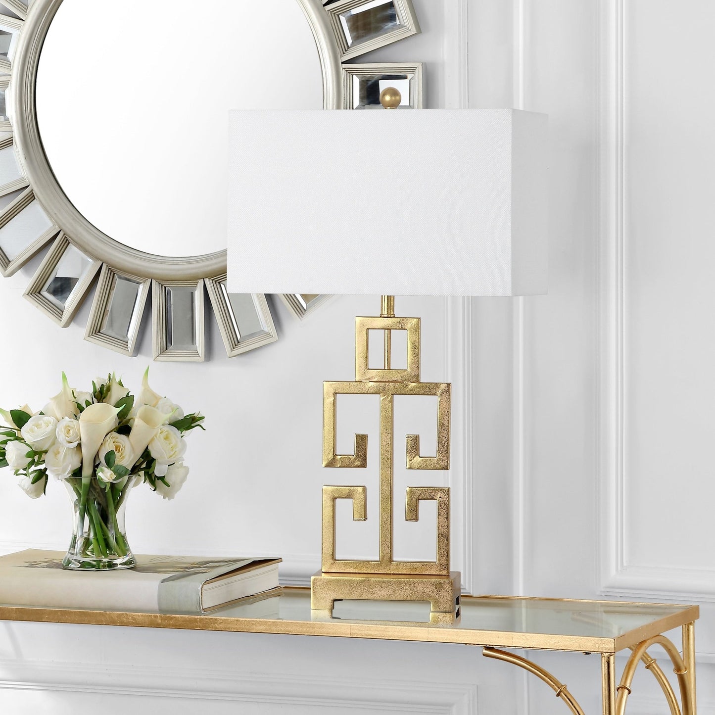 SAFAVIEH Lighting Chantelle Lampe de table antique dorée grecque de 74 cm (lot de 2) - 16W x 9D x 74H