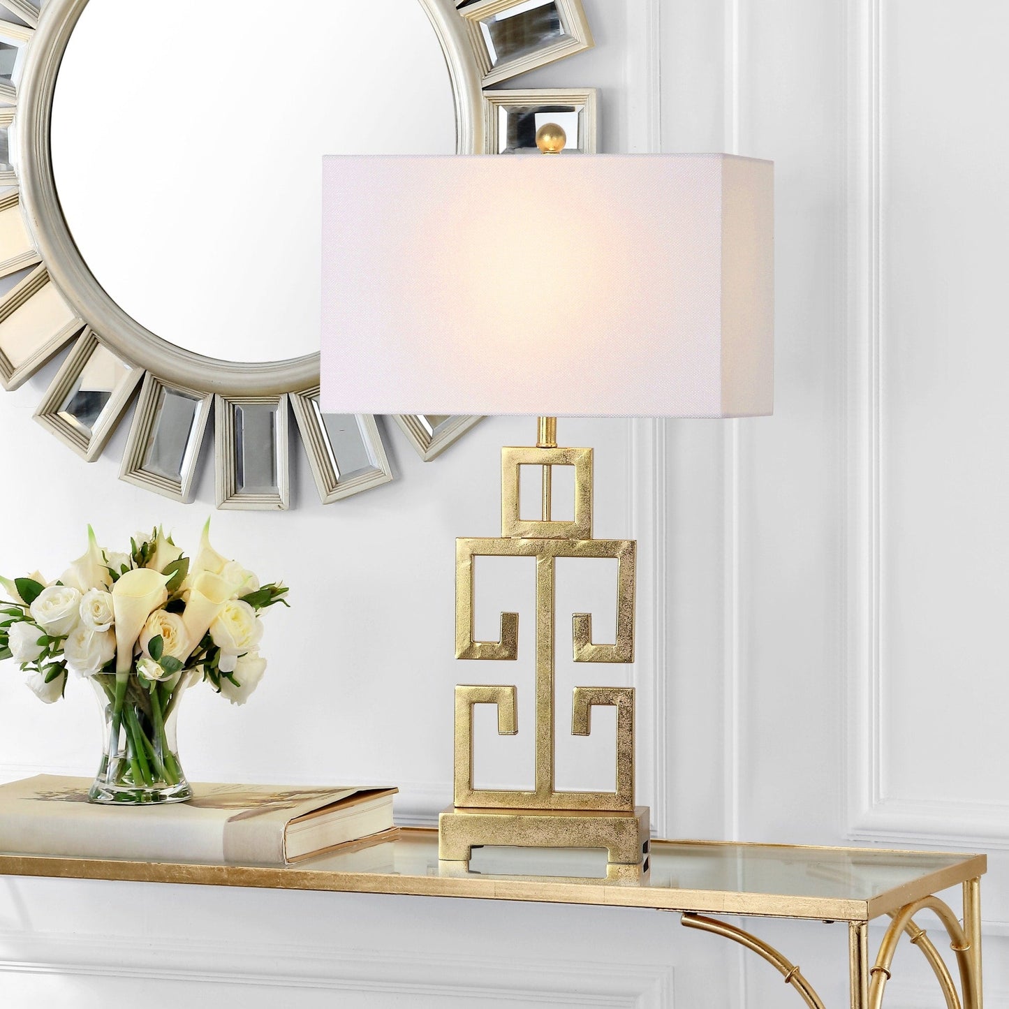 SAFAVIEH Lighting Chantelle Lampe de table antique dorée grecque de 74 cm (lot de 2) - 16W x 9D x 74H