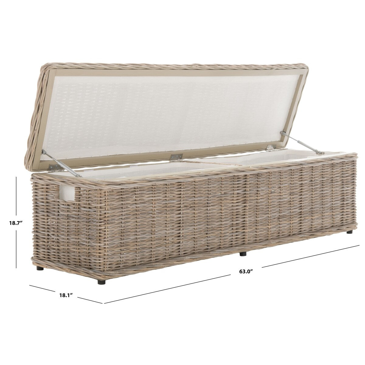 Coffre de rangement en rotin naturel gris Marcelien de SAFAVIEH - 63 x 18,1 x 18,7 - 63Lx18Px19H