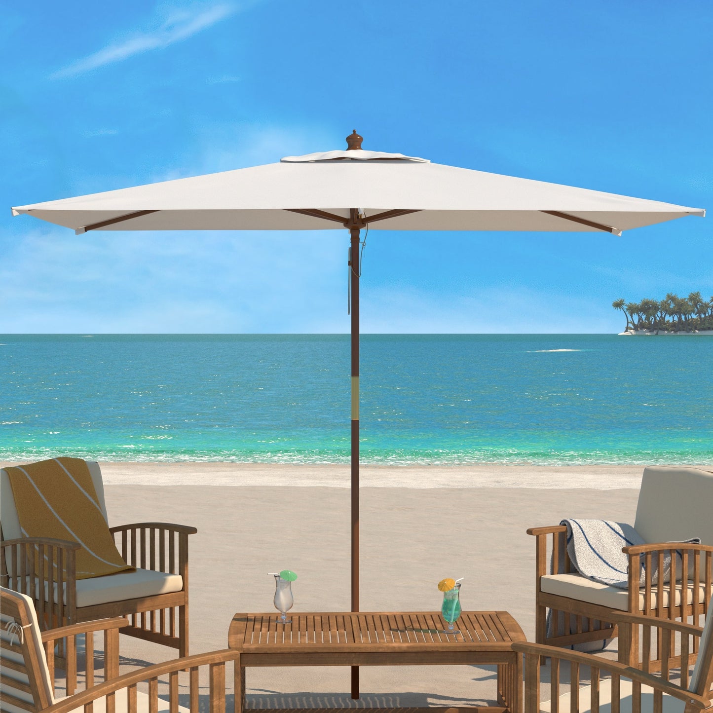 Parasol de jardin à manivelle en bois SAFAVIEH Glauca de 3,35 m (11 pieds)