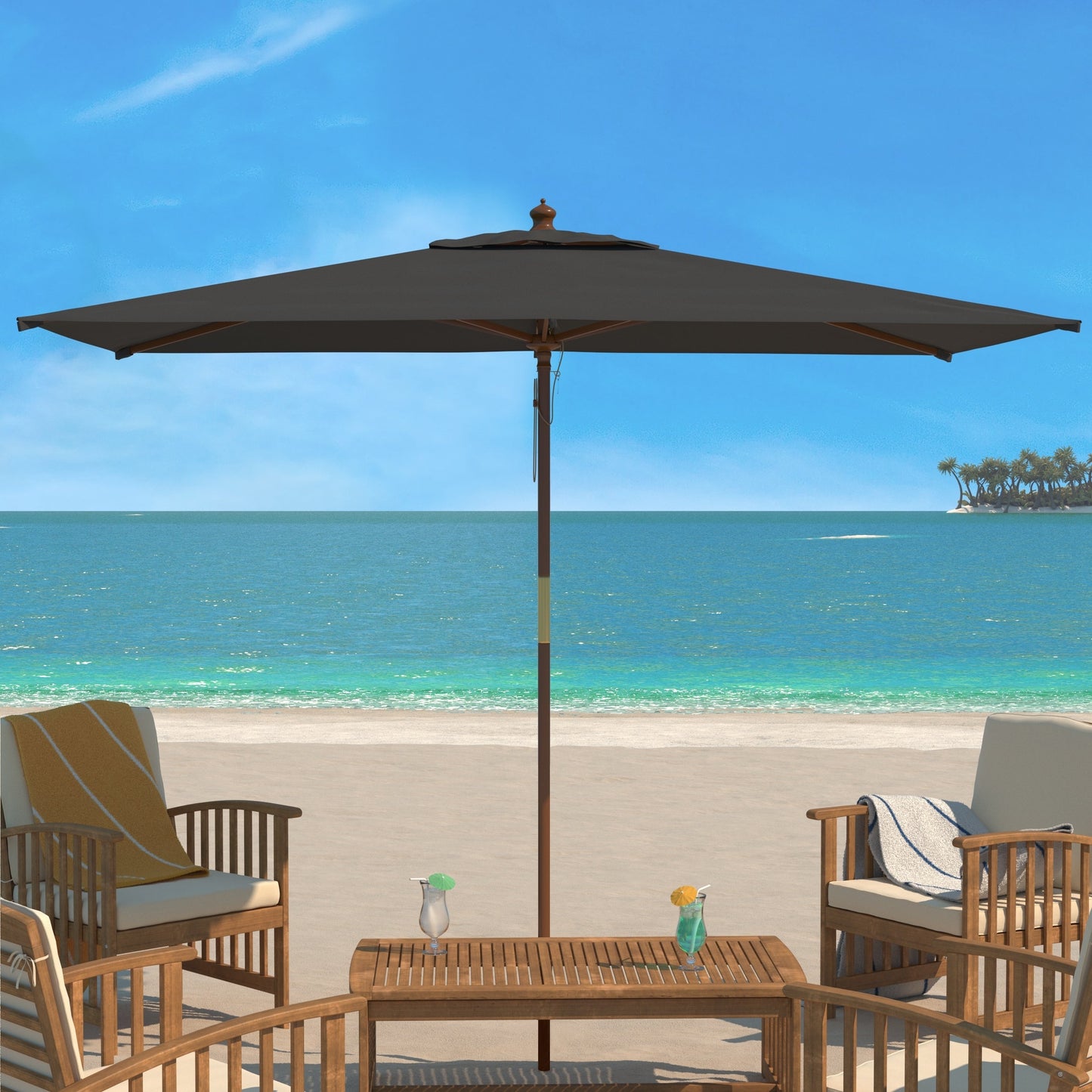 Parasol de jardin à manivelle en bois SAFAVIEH Glauca de 3,35 m (11 pieds)