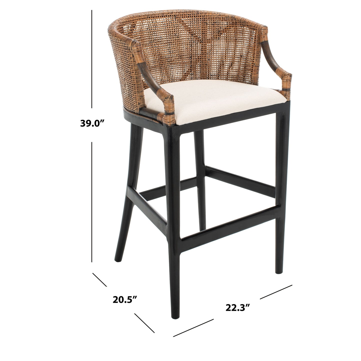 Tabouret de bar en rotin Virona de SAFAVIEH, 76 cm - 56,5 L x 52,1 l x 99,1 H - 56,5Lx52,1Lx99,1H