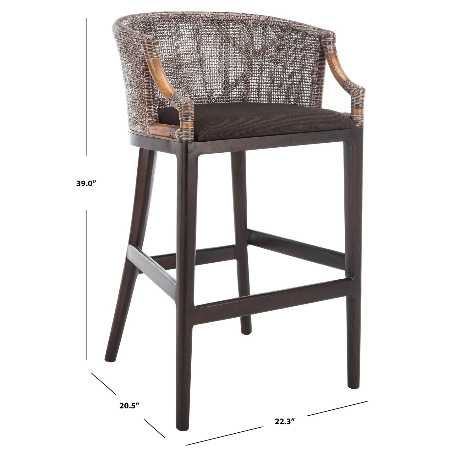 Tabouret de bar en rotin Virona de SAFAVIEH, 76 cm - 56,5 L x 52,1 l x 99,1 H - 56,5Lx52,1Lx99,1H