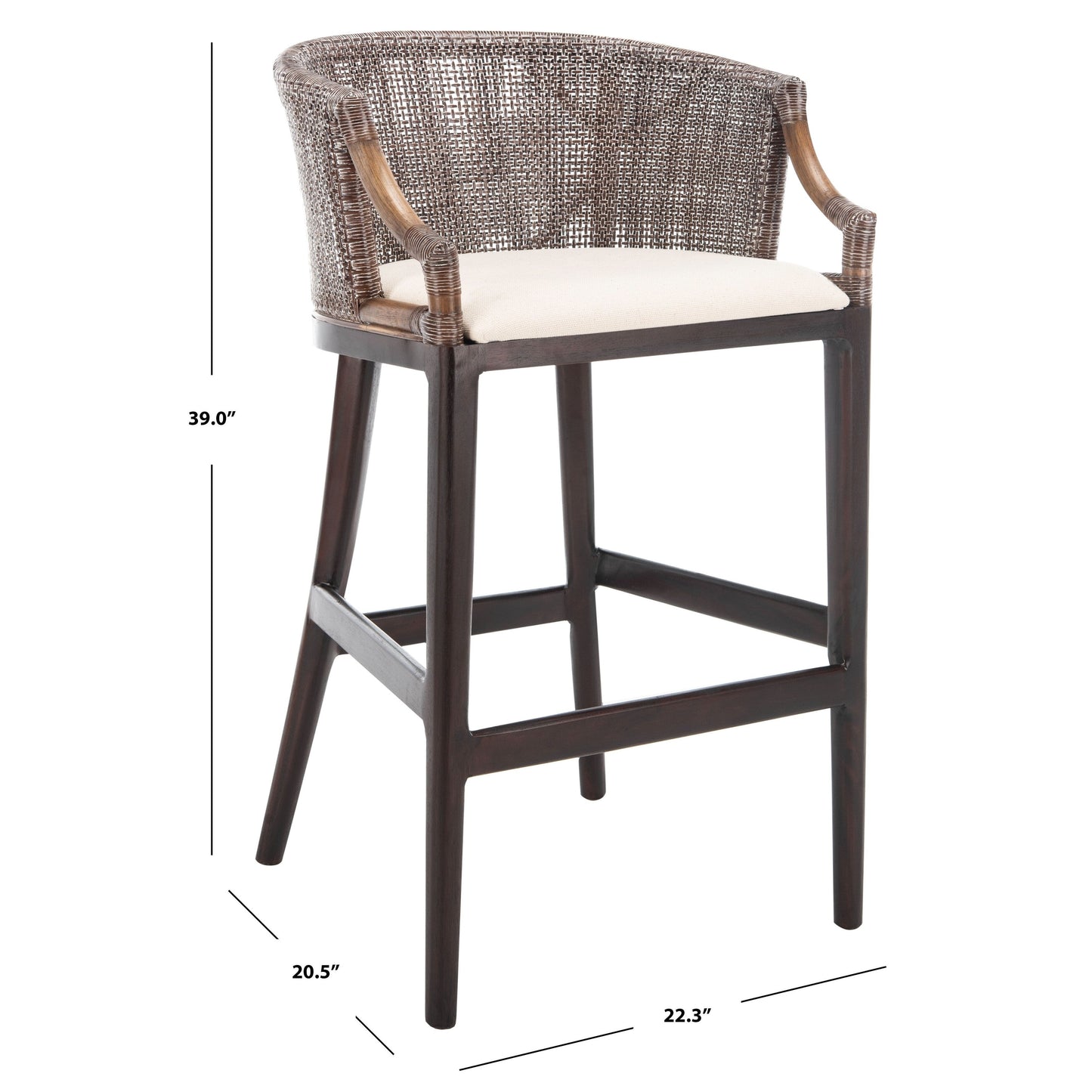 Tabouret de bar en rotin Virona de SAFAVIEH, 76 cm - 56,5 L x 52,1 l x 99,1 H - 56,5Lx52,1Lx99,1H