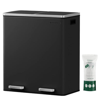 SONGMICS Poubelle à double compartiment, bac à ordures en acier inoxydable de 16 gallons, noir
