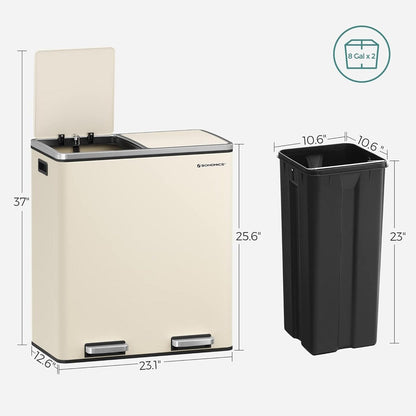 Poubelle double SONGMICS, poubelle à ordures en acier inoxydable de 16 gallons, couleur amande