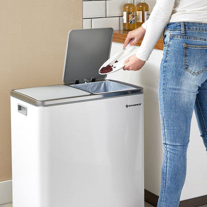 SONGMICS Poubelle à double compartiment, 2 x 8 gallons, acier inoxydable