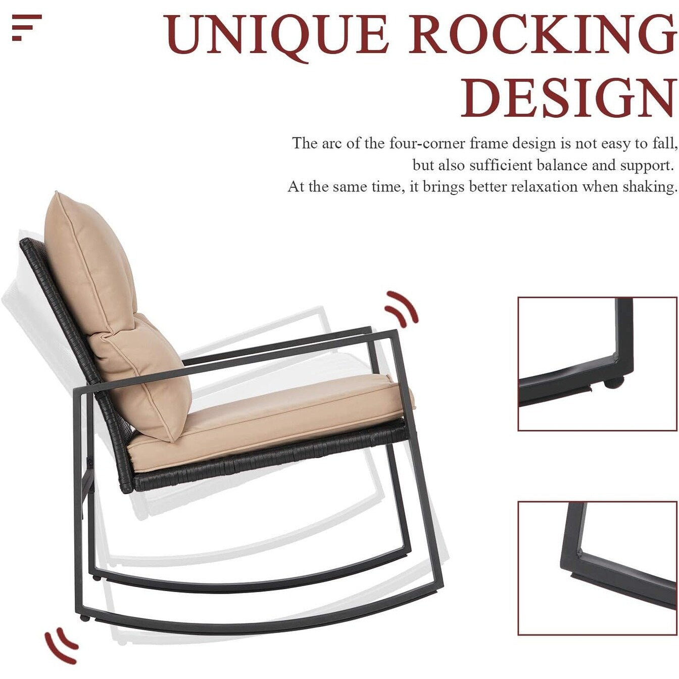 Ensemble de bistro à balançoire de patio extérieur SUNCROWN en métal noir, 3 pièces