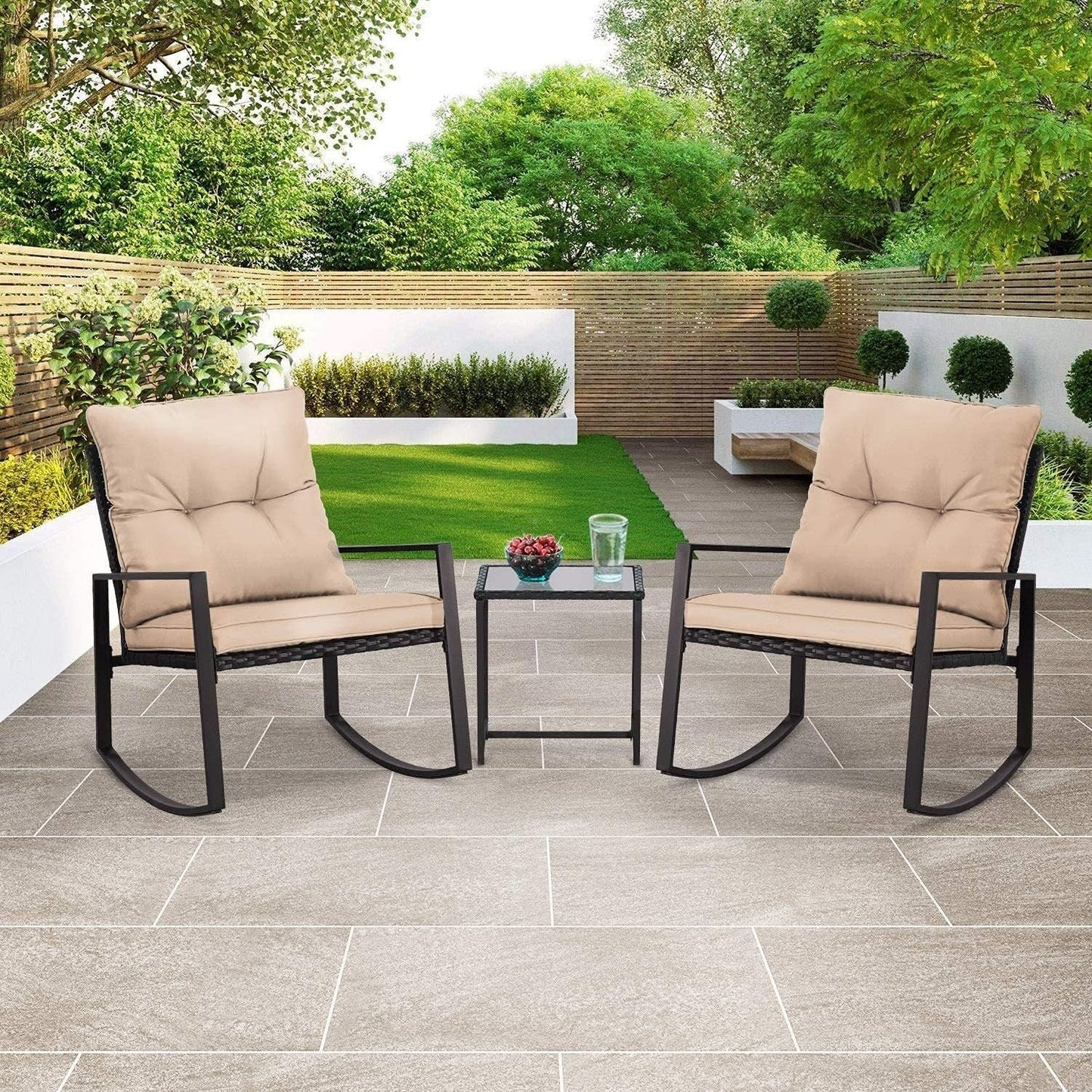 Ensemble de bistro à balançoire de patio extérieur SUNCROWN en métal noir, 3 pièces