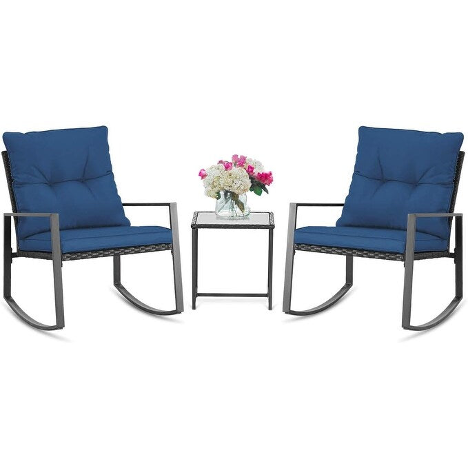 Ensemble de bistro à balançoire de patio extérieur SUNCROWN en métal noir, 3 pièces